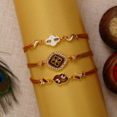 eCraftIndia Designer D1191 Assorted Rakhi  Set(3 N Rakhi, 1 Roli Chawal)