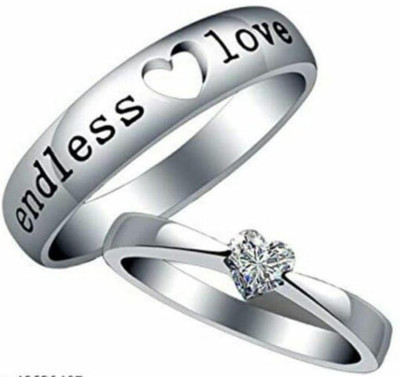 P. R. PRINTS Adjustable Couple Ring For Girls & Boys Alloy Silver Plated Ring Set