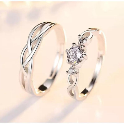 P. R. PRINTS Adjustable Couple Ring For Girls & Boys Alloy Silver Plated Ring Set