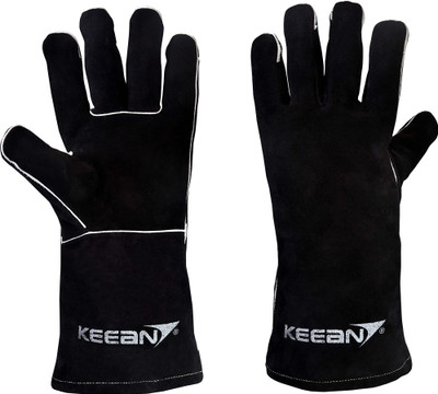 KEEAN ARC/MIG/TIG 14 inch Welding Gloves Black Heat&Fire Resistant at 500°C Leather  Safety Gloves(Pack of 1)