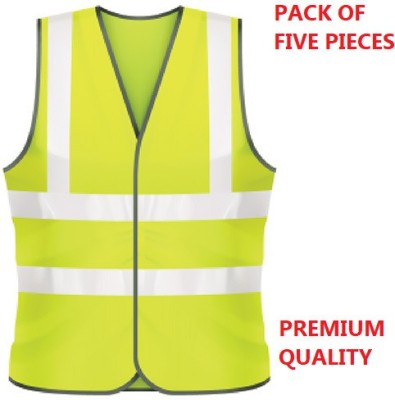 MAKMED NEW __ REFLECTIVE VEST FREE SIZE WITH PREMIUM QUALITY PACK OF FIVE Safety Jacket(GREEN)