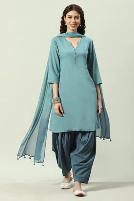 BIBA Solid Kurta, Salwar & Dupatta Set