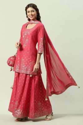 BIBA Floral Print Kurta, Sharara & Dupatta Set