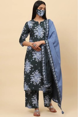 BIBA Floral Print Kurta, Palazzo & Dupatta Set