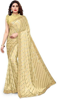K ANSH Printed Bollywood Lycra Blend Saree(Cream)