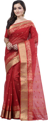 Ruuprekha Self Design, Woven Tant Cotton Blend Saree(Red)