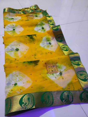 VL SAREES Embellished Bollywood Chiffon Saree(Green, Yellow)