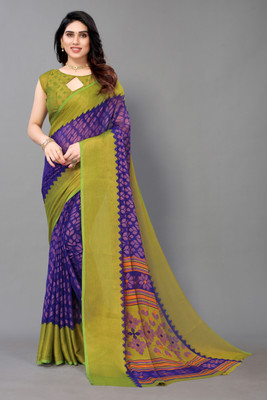 YESHU ENTERPRISE Printed, Floral Print Daily Wear Chiffon, Brasso Saree(Light Blue)