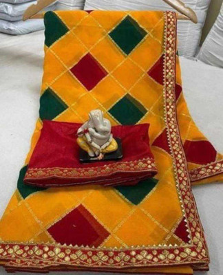 THESIYA FAB Printed Bollywood Georgette, Silk Blend Saree(Mustard)