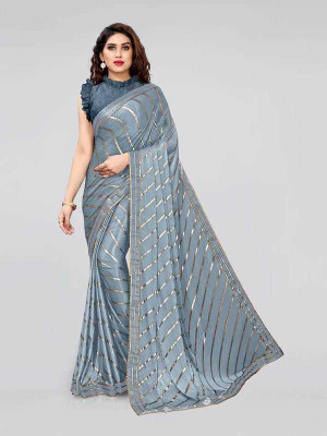 K ANSH Printed Bollywood Lycra Blend Saree(Grey)