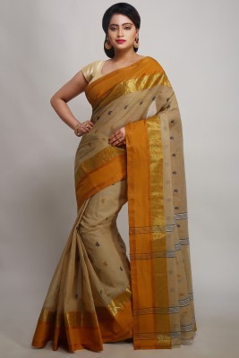 WoodenTant Woven Tant Pure Cotton Saree(Cream)