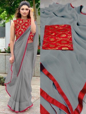 Sareez House Solid/Plain Bollywood Georgette Saree(Grey)