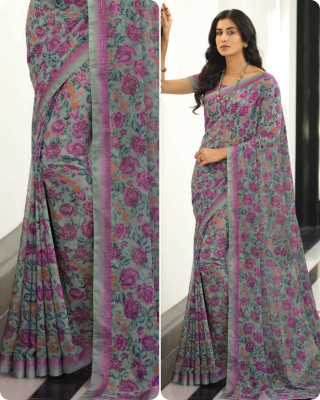 DIKONA DESIGNER Printed, Self Design, Graphic Print, Floral Print, Checkered, Solid/Plain Bollywood Georgette, Chiffon Saree(Grey)