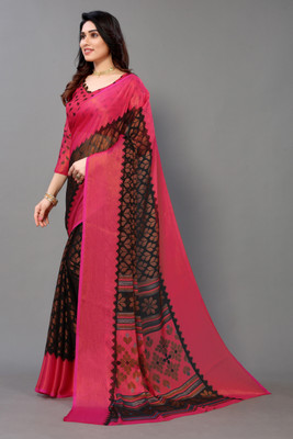 YESHU ENTERPRISE Printed, Floral Print Daily Wear Chiffon, Brasso Saree(Black)