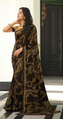 PHORIA STYLE Printed Bollywood Georgette, Chiffon Saree(Brown)