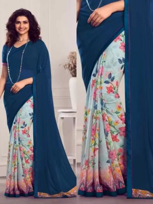 RUKHA FAB Printed Bollywood Georgette Saree(Blue)