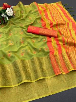 SARIMANIA Woven Kanjivaram Art Silk, Pure Cotton Saree(Green)