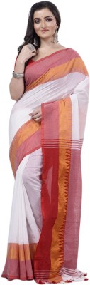 DipDiya Temple Border Handloom Cotton Blend Saree(Multicolor)