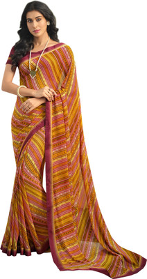 JVG CREATION Printed Bollywood Georgette, Lace Saree(Orange)