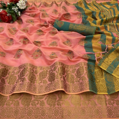 AARAANA Self Design, Woven Banarasi Pure Silk, Cotton Silk Saree(Pink)