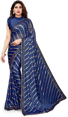 KRISHNA Self Design Leheria Lycra Blend Saree(Dark Blue)