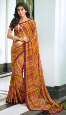 PHORIA STYLE Printed Bollywood Georgette, Chiffon Saree(Orange)
