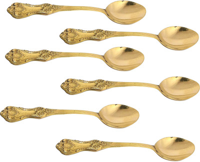 A&H Spoon Set for Dining Table Brass Set of 6 pieces Floral Design Daily Use Brass Tea Spoon Set(Pack of 6)