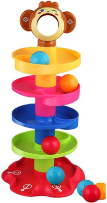 R K ENTERPRISE Roll Ball Toy with 4 Layer Ball Drop Tower Run with Roll Swirling Ramps(Multicolor)
