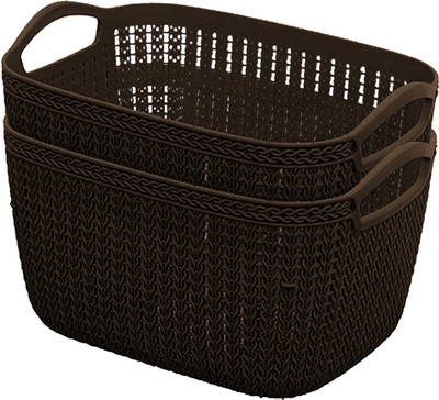KUBER INDUSTRIES Plastic Q-6 Multiuses Designer Unbreakable Plastic Storage Basket Pack of 2 (Brown) Storage Basket(Pack of 2)
