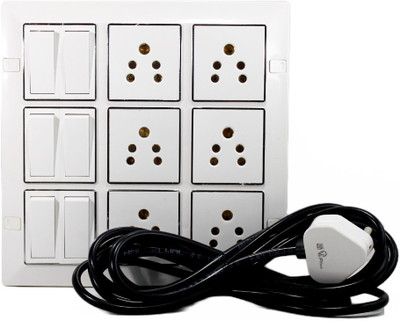 JELECTRICALS Nine Socket and Nine Switch Extension Board With Long Wire 6  Socket Extension Boards(White, 3 m)