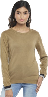 Honey By Pantaloons Solid Round Neck Casual Women Beige Sweater