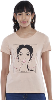 Honey By Pantaloons Graphic Print Women Round Neck Pink T-Shirt
