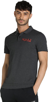 PUMA Solid Men Polo Neck Black T-Shirt