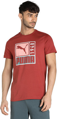 PUMA Typography Men Round Neck Red T-Shirt