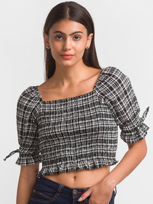 Globus Casual Checkered Women Black Top