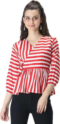 Fashion Passion India Casual Striped Women Red Top