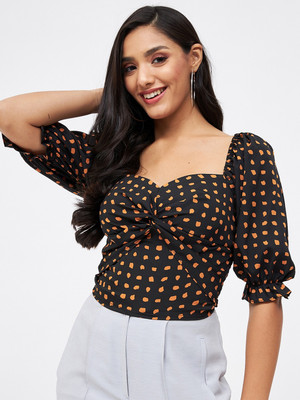 KIBO Casual Printed Women Black Top