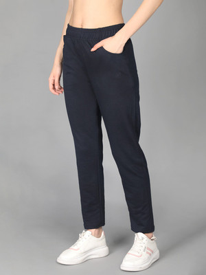 CHKOKKO Solid Women Dark Blue Track Pants