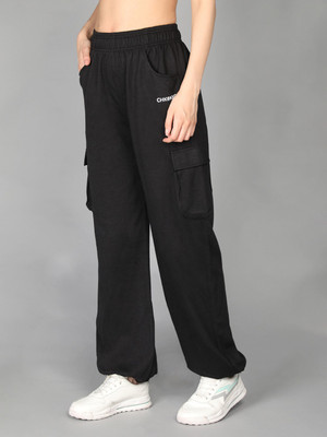 CHKOKKO Solid Women Black Track Pants