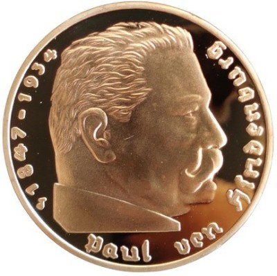COINS WORLD Germany 5 Reichsmark Paul Von Hindenburg Gold Plated Medal Medal(5)