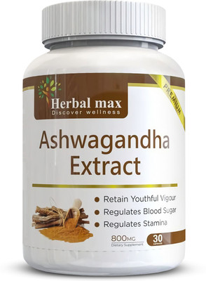 Herbal max Ashwagandha Withania Somnifera Extract for Overall Wellness - 30 Caps (Pack Of 1)(30 No)