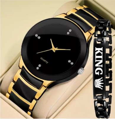 M John's MJ - 02 COMBO OF 2 ANALOG ROUND DIAL GOLD BLACK & KING PRINTED KING BRACELET BEST WRIST WATCH FOR MEN Analog Watch  - For Men