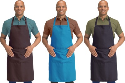 Blackpoll Polyester Home Use Apron - Free Size(Brown, Grey, Light Blue, Pack of 3)