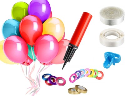 Crafty villa Solid Party Decoration 60 Balloon 10 Ribbon Hand Pump Strip Tape Glue dot & Tying Tool Balloon Bouquet(Multicolor, Pack of 5)