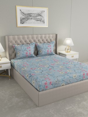 Raymond Home 100 TC Microfiber Double Floral Flat Bedsheet(Pack of 1, Blue)