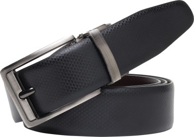 CLOCK21 Men Black Genuine Leather Belt