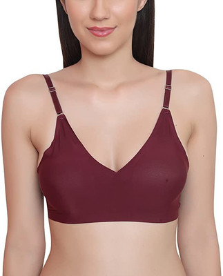 ok interprises Women Nylon Elastane Ice Silk Padded Non Wired Seamless Removable Pads Back Hook Women Full Coverage Lightly Padded Bra(Maroon)