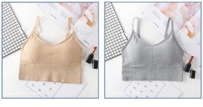 Fashion Tex Women Full Coverage Lightly Padded Bra Women Cami Bra Lightly Padded Bra(Beige, Grey)