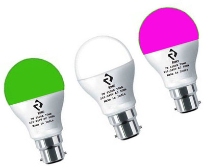 rino 7 W Basic Standard B22 LED Bulb(Multicolor, Pack of 3)