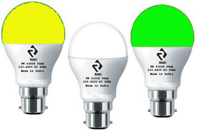 rino 9 W Basic Standard B22 LED Bulb(Multicolor, Pack of 3)